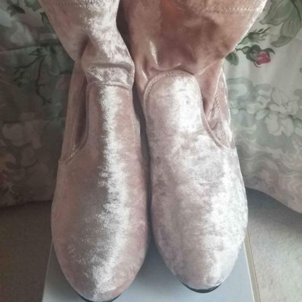 Light Pink Velvet Ankle Heel Boots